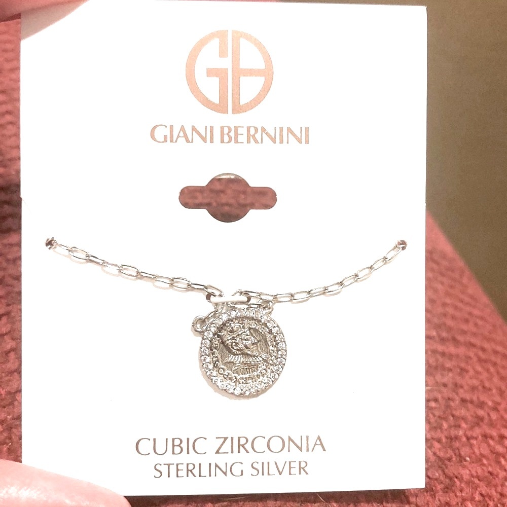 Giani Bernini Cubic Zirconia Coin Pendant Necklace Sterling Silver 16"+2”ext NWT